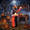 Animált popcornos bohóc halloween dekoráció felugró fejjel, világító szemekkel és hanghatásokkal, 180–195 cm
