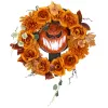 Világító halloween ajtókoszorú 44 cm-es tökfejjel, 44 LED-del és őszi levelekkel