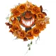 Világító halloween ajtókoszorú 44 cm-es tökfejjel, 44 LED-del és őszi levelekkel