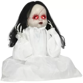  Animált felugró horror baba halloween dekoráció 60 cm magas figura vörös szemekkel és hanghatással