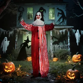   Animált bohóc halloween dekoráció 165 cm magas mozgó testtel, világító szemekkel és hanghatásokkal
