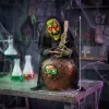 Animált boszorkány halloween asztali dekoráció 47 cm magas mozgó kezekkel, világítással és hanghatásokkal