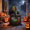 Animált boszorkány halloween asztali dekoráció 47 cm magas mozgó kezekkel, világítással és hanghatásokkal