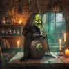Animált boszorkány halloween asztali dekoráció 47 cm magas mozgó kezekkel, világítással és hanghatásokkal