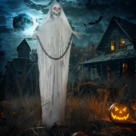  Animált kaszás csontváz halloween dekoráció 183 cm magas, mozgással, világító szemekkel és hanghatásokkal