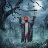 Animált függő zombi halloween dekoráció 110 cm magas világító szemekkel, sikolyokkal és lánccsörgéssel