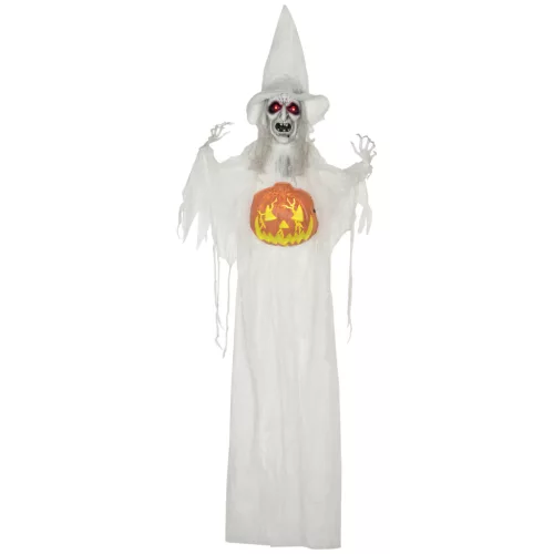 Animált szellem halloween dekoráció 183 cm magas világító tökkel, vörös szemekkel és hanghatásokkal
