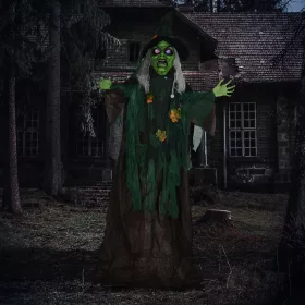   Animált boszorkány halloween dekoráció 183 cm magas mozgó figura világító szívvel, mozgással és hanghatásokkal