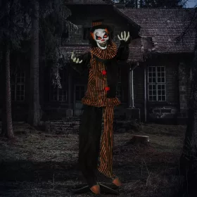   Animált horror bohóc halloween dekoráció 170 cm magas mozgásérzékelővel, vörös szemekkel és hanghatásokkal
