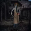 Animált láncfűrészes horrorfigura halloween dekoráció 170 cm magas mozgó figura vörös szemekkel és láncfűrész hanggal