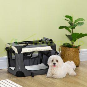   Kézi és autós hordozótáska kisállatok számára 50x33x35 cm szürke-fekete összecsukható szálítóbox