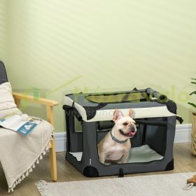   Kézi és autós hordozótáska kisállatok számára 70x51x50 cm szürke-fekete összecsukható szálítóbox