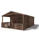 Hétvégi kerti ház verandával és előtetővel 4x3 m, 20 m² terasszal impregnált barna fa könnyűszerkezetes készház
