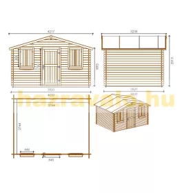  Hétvégi ház 4x3 méter impregnált barna fa könnyűszerkezetes készház zsalugáteres ablakokkal