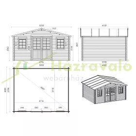   Hétvégi kerti ház verandával és előtetővel 5x4 m, 30 m² terasszal kezeletlen natúr fa könnyűszerkezetes készház