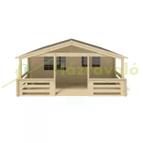   Hétvégi kerti ház verandával és előtetővel 6x6 m, 48 m² terasszal kezeletlen natúr fa könnyűszerkezetes készház
