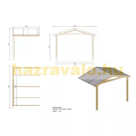   Előtető hétvégi házhoz veranda tetőszerkezet 300x200 cm impregnált barna fa terasz tető