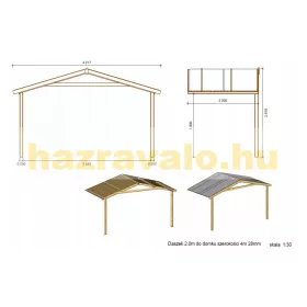   Előtető hétvégi házhoz veranda tetőszerkezet 400x200 cm impregnált barna fa terasz tető