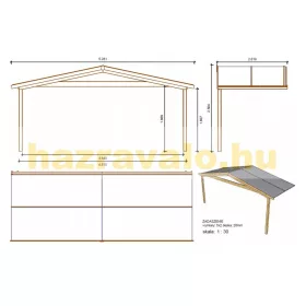   Előtető hétvégi házhoz veranda tetőszerkezet 500x200 cm impregnált barna fa terasz tető