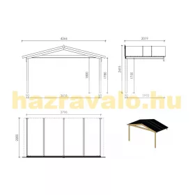   Előtető hétvégi házhoz veranda tetőszerkezet 400x200 cm kezeletlen natúr fa terasz tető