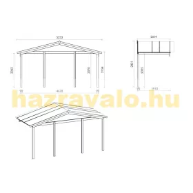   Előtető hétvégi házhoz veranda tetőszerkezet 500x200 cm kezeletlen natúr fa terasz tető