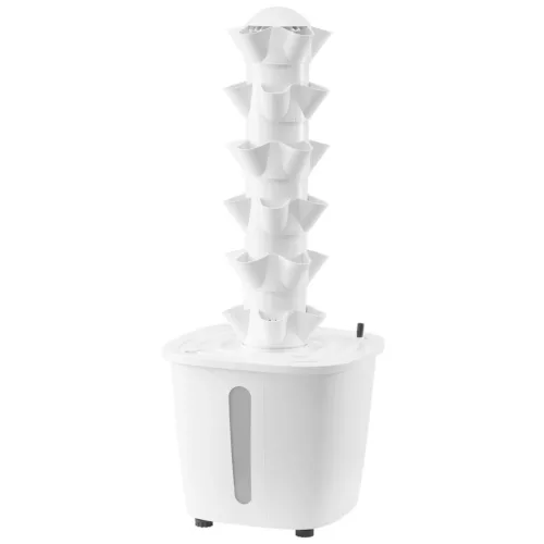 Hidrokultúrás növénytermesztő torony – 30 ültetőhellyel, 6 szintes kialakítással, vízszivattyúval és időzítővel