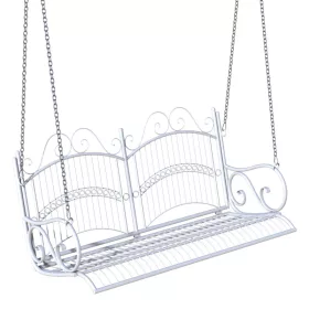   Veranda hintaágy kétszemélyes függő hintaszék 118x58x57 cm fehér fém hintapad felfüggesztett pad