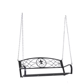   Veranda hintaágy kétszemélyes függő hintaszék 132x63x58 cm fekete fém hintapad felfüggesztett pad
