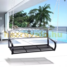   Veranda hintaágy kétszemélyes függő hintaszék 132x63x58 cm fekete fém hintapad felfüggesztett pad