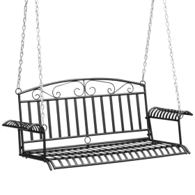   Veranda hintaágy kétszemélyes függő hintaszék 137x58x52 cm fekete fém hintapad felfüggesztett pad