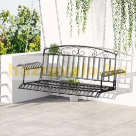   Veranda hintaágy kétszemélyes függő hintaszék 137x58x52 cm fekete fém hintapad felfüggesztett pad