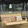 Veranda swing bed 2-3 person hanging swing chair 150x75x53 cm wooden swing bench suspended bench