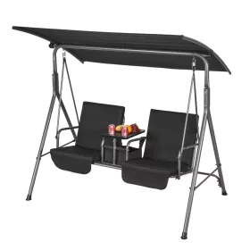   2 személyes hintaágy forgatható tálcával és napellenzővel 174x109,5x155 cm fekete