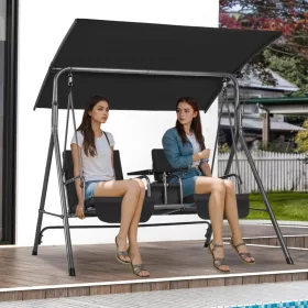   2 személyes hintaágy forgatható tálcával és napellenzővel 174x109,5x155 cm fekete