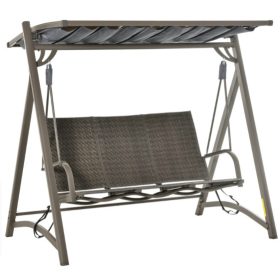   Hintaágy 3 személyes polirattan kerti ülőgarnitúra barna-szürke 197x122x178 cm