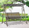 Swing bed 3-person polyrattan garden seating set brown-grey 197x122x178 cm
