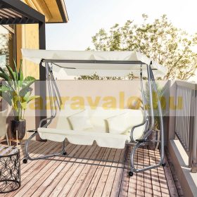   Hintaágy 3 személyes kerti ülőgarnitúra 200x120x164 cm bézs-szürke kerti nyugágy