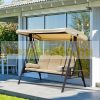 Swing bed 3-person garden seating set 120x208x172 cm beige-brown with two small tables
