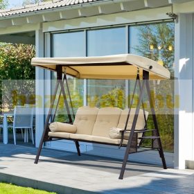   Hintaágy 3 személyes kerti ülőgarnitúra 120x208x172 cm bézs-barna két kisasztallal