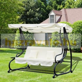   Hintaágy 3 személyes kerti ülőgarnitúra 200x120x164 cm bézs-fekete kerti nyugágy