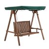 Wooden swing bed for 2 persons pine garden furniture 160x120x165 cm with green roof