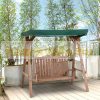 Wooden swing bed for 2 persons pine garden furniture 160x120x165 cm with green roof