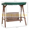 Wooden swing bed for 2 persons pine garden furniture 160x120x165 cm with green roof