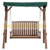 Wooden swing bed for 2 persons pine garden furniture 160x120x165 cm with green roof