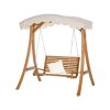 Wooden swing bed for 2 persons pine garden furniture 170x135x170 cm with white awning