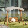 Wooden swing bed for 2 persons pine garden furniture 170x135x170 cm with white awning