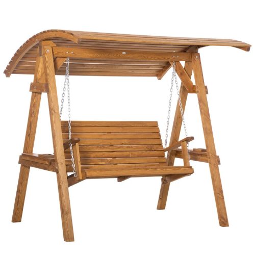 Garden swing bed for 2 persons 189x162x180 cm with adjustable roof outdoor rocking chair made of pine wood