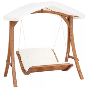   Hintaágy 2 személyes tömör fa kerti bútor 189,5x162x216 cm bézs napozóágy kültéri nyugágy 