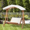 Swing bed 2-person solid wood garden furniture 189.5x162x216 cm beige sunbed outdoor lounger 