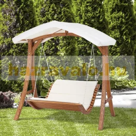   Hintaágy 2 személyes tömör fa kerti bútor 189,5x162x216 cm bézs napozóágy kültéri nyugágy 